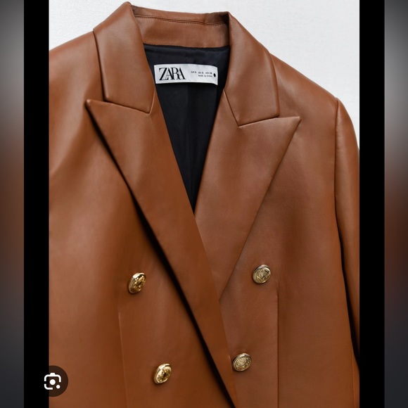 Zara Faux Leather Double Breasted Blazer - Picture 2 of 15